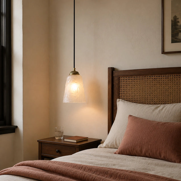 Antique Brass Pendant Light with Frosted Cut Glass Shade