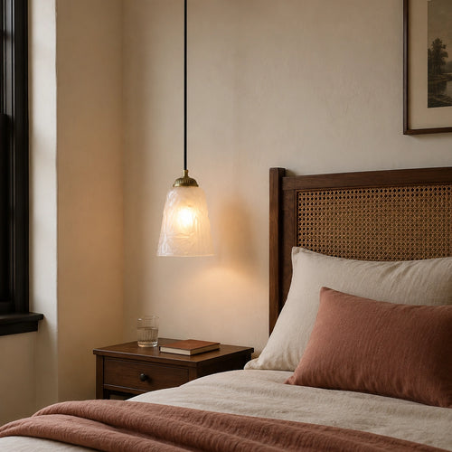 Antique Brass Pendant Light with Frosted Cut Glass Shade