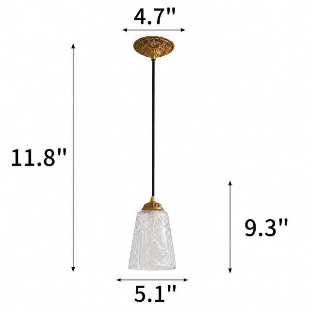 Antique Brass Pendant Light with Frosted Cut Glass Shade