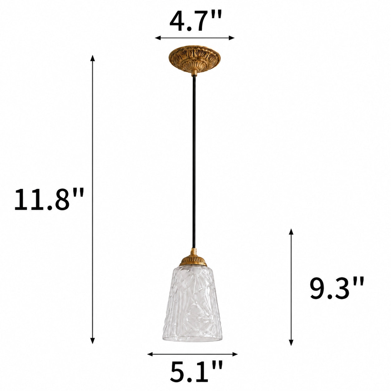 Antique Brass Pendant Light with Frosted Cut Glass Shade
