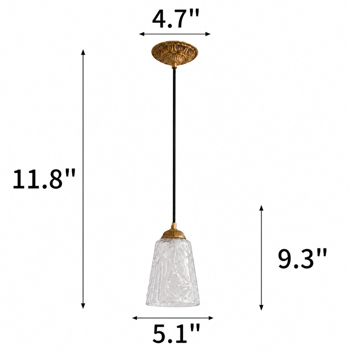 Antique Brass Pendant Light with Frosted Cut Glass Shade
