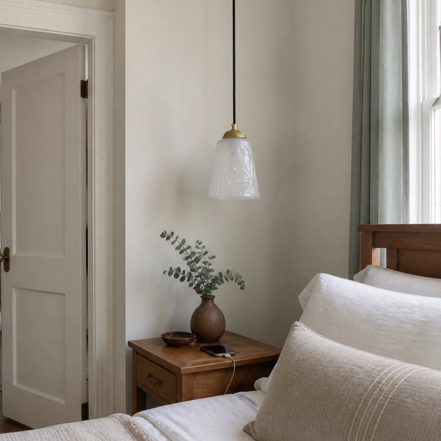 Antique Brass Pendant Light with Frosted Cut Glass Shade