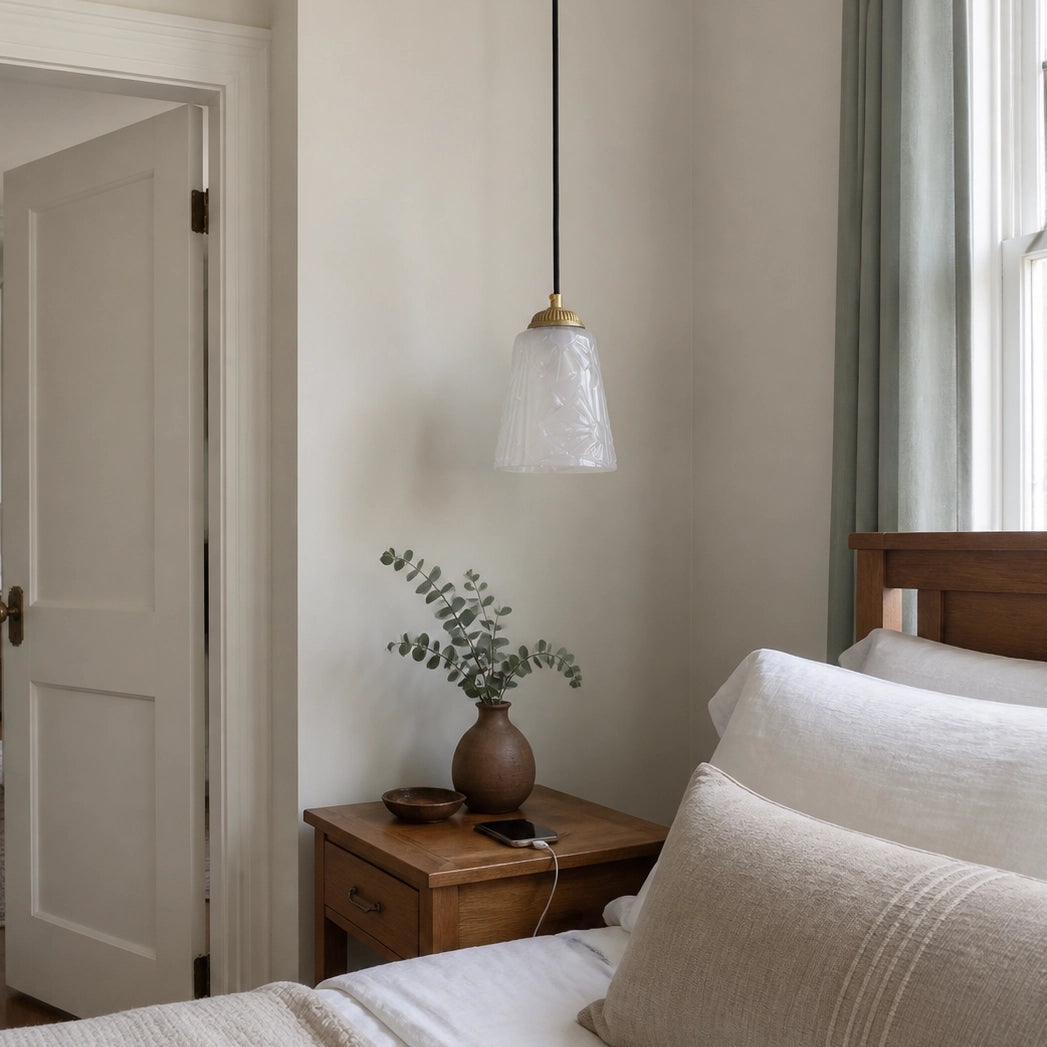 Antique Brass Pendant Light with Frosted Cut Glass Shade