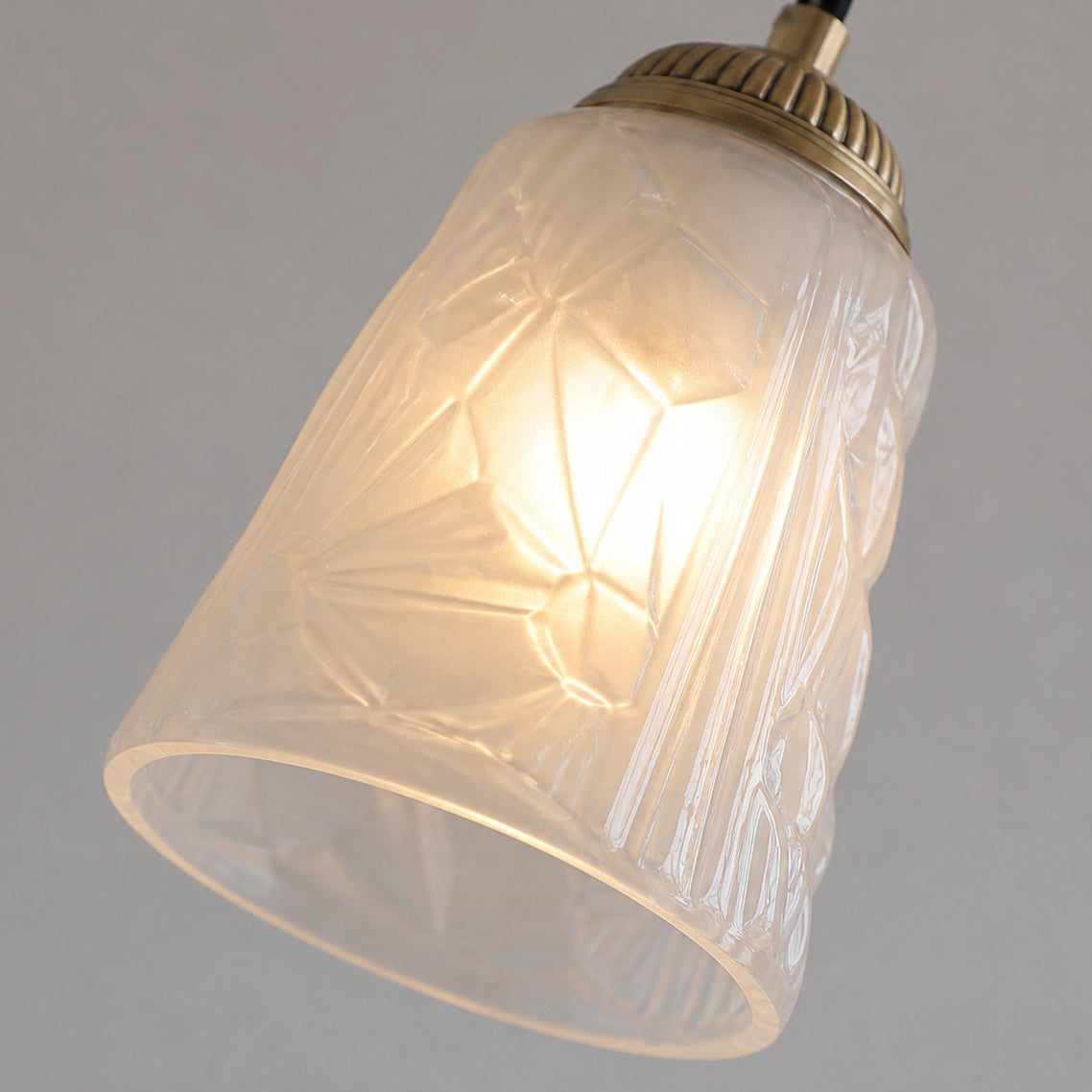 Antique Brass Pendant Light with Frosted Cut Glass Shade