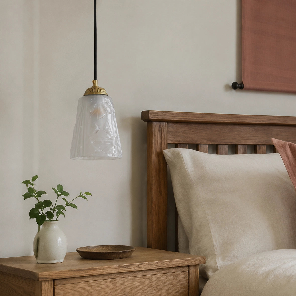 Antique Brass Pendant Light with Frosted Cut Glass Shade
