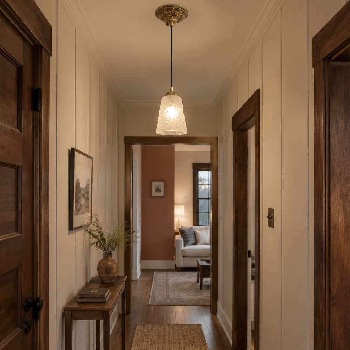 Antique Brass Pendant Light with Frosted Cut Glass Shade