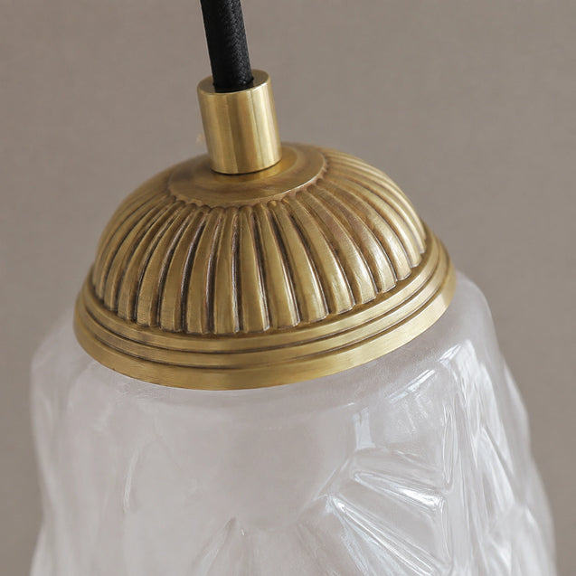 Antique Brass Pendant Light with Frosted Cut Glass Shade