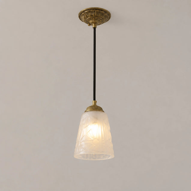 Antique Brass Pendant Light with Frosted Cut Glass Shade