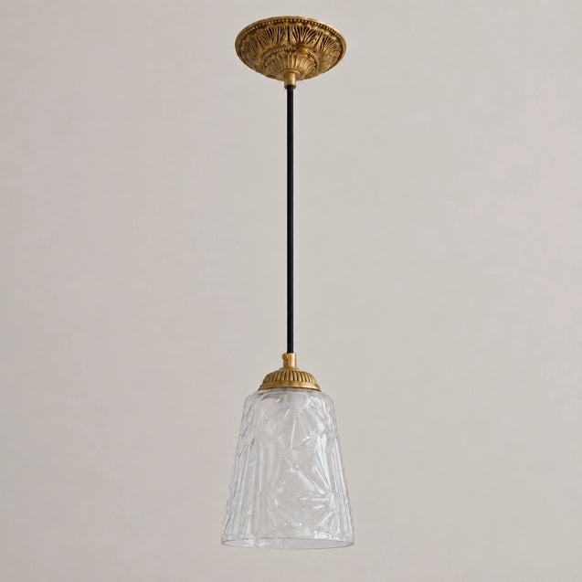 Antique Brass Pendant Light with Frosted Cut Glass Shade