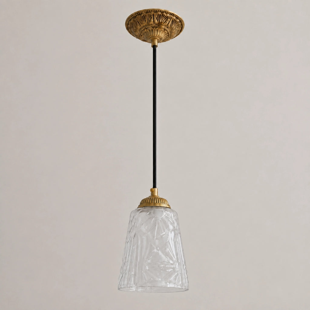 Antique Brass Pendant Light with Frosted Cut Glass Shade