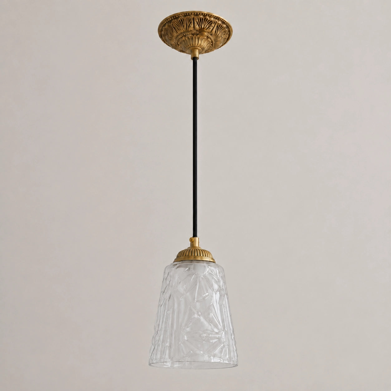 Antique Brass Pendant Light with Frosted Cut Glass Shade