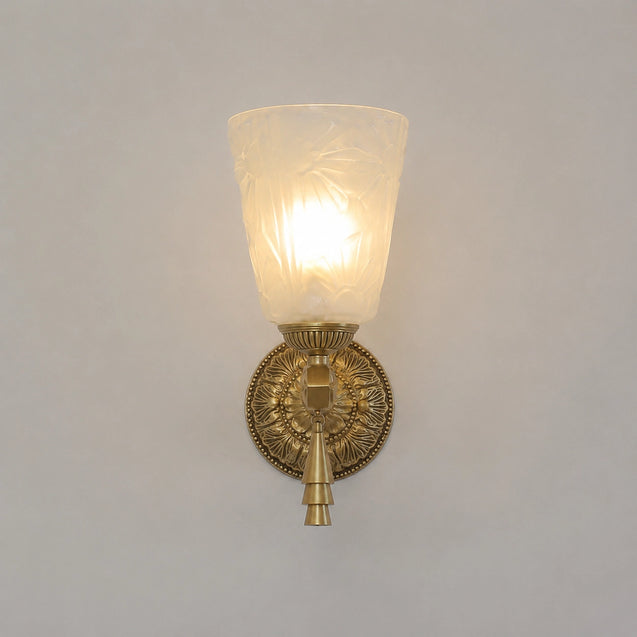 Antique Brass Wall Sconce with Cut Glass Shade and Tassel Drop