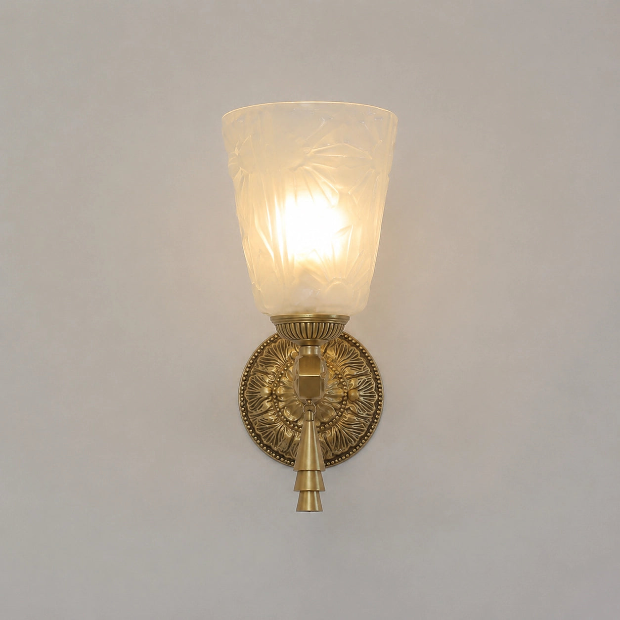 Antique Brass Wall Sconce with Cut Glass Shade and Tassel Drop