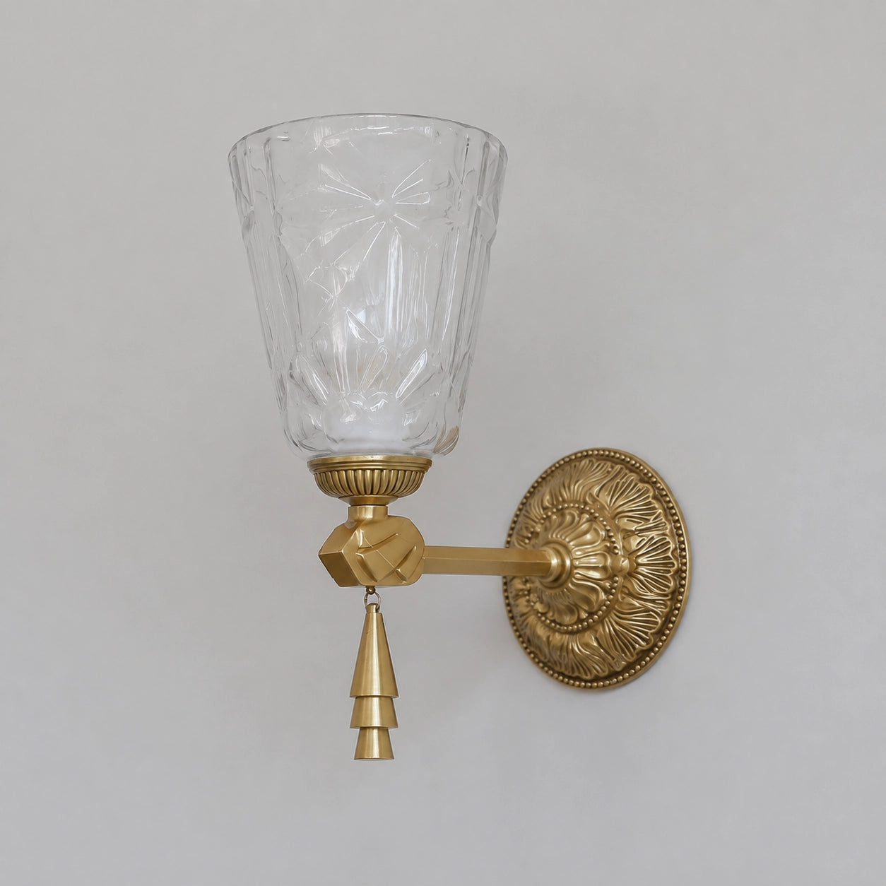 Antique Brass Wall Sconce with Cut Glass Shade and Tassel Drop