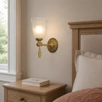 Antique Brass Wall Sconce with Cut Glass Shade and Tassel Drop