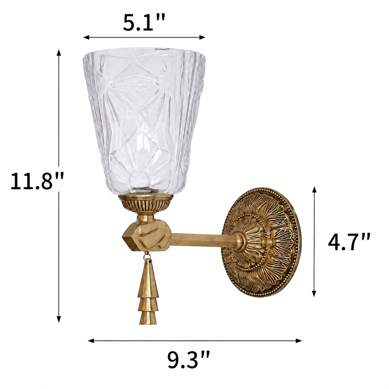 Antique Brass Wall Sconce with Cut Glass Shade and Tassel Drop