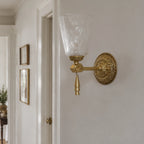 Antique Brass Wall Sconce with Cut Glass Shade and Tassel Drop