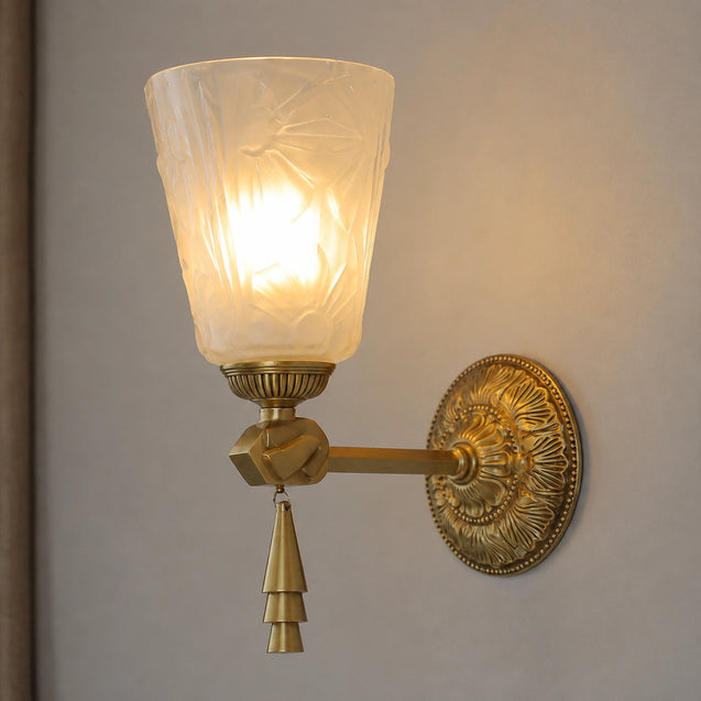 Antique Brass Wall Sconce with Cut Glass Shade and Tassel Drop
