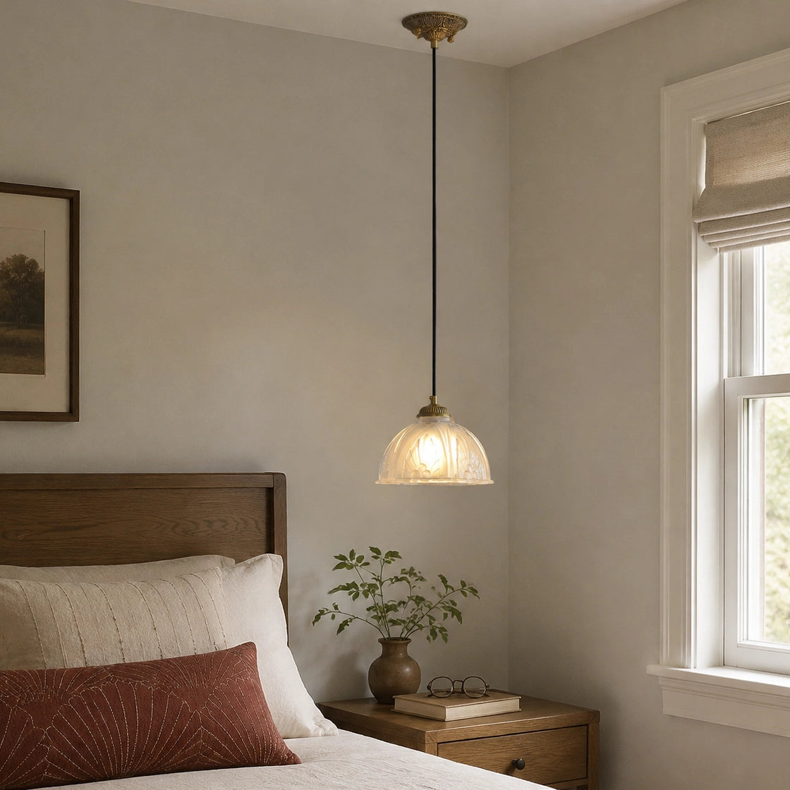 Classic Brass Pendant Light with Glass Dome Shade
