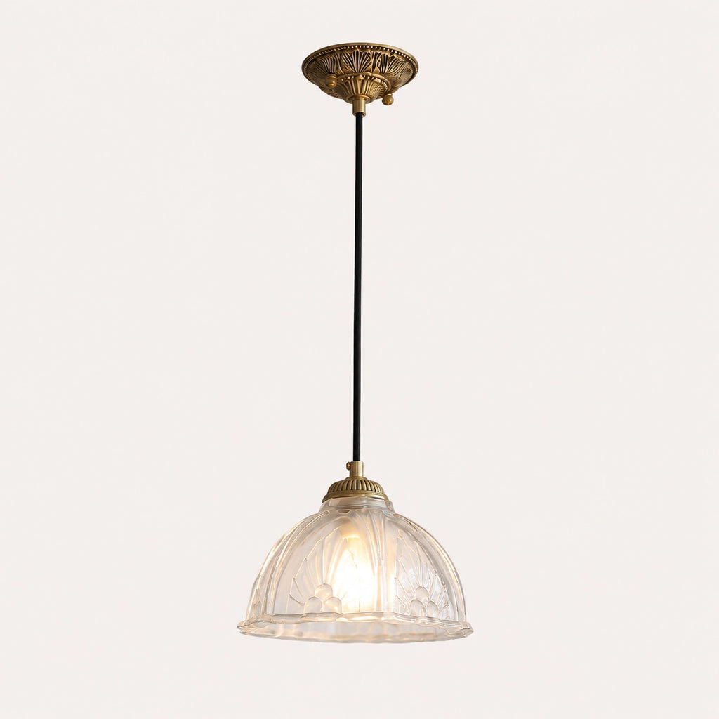 Classic Brass Pendant Light with Glass Dome Shade