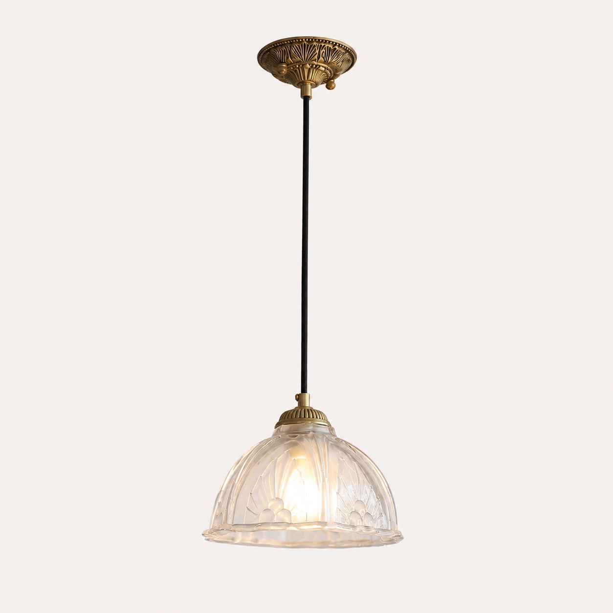 Classic Brass Pendant Light with Glass Dome Shade