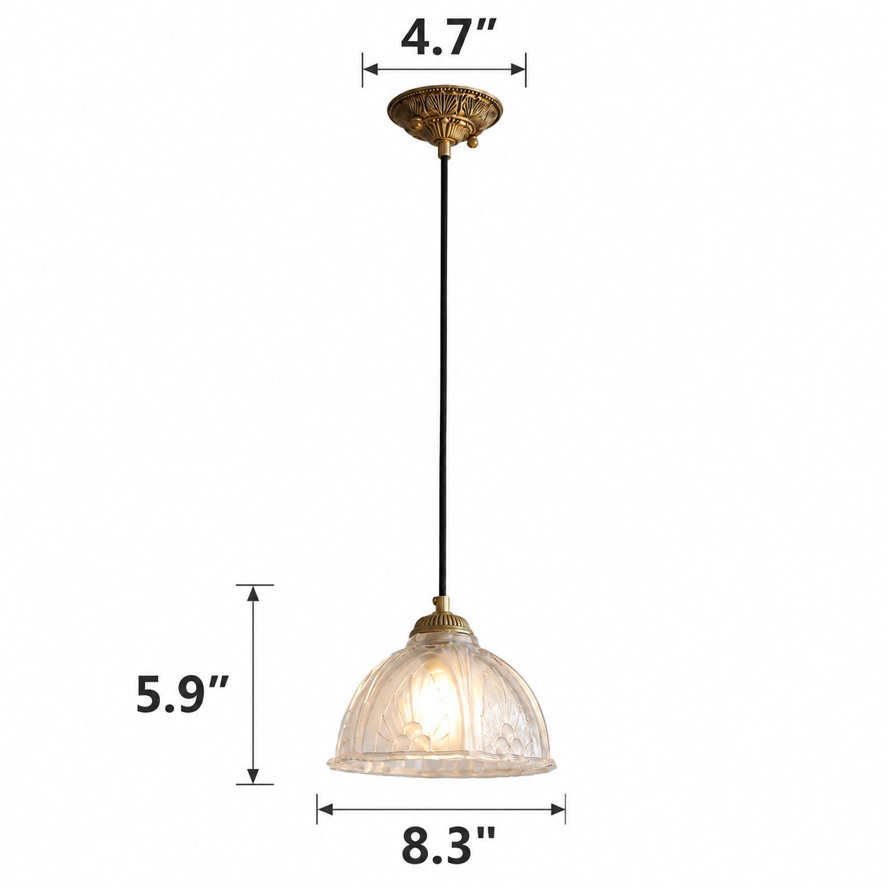 Classic Brass Pendant Light with Glass Dome Shade