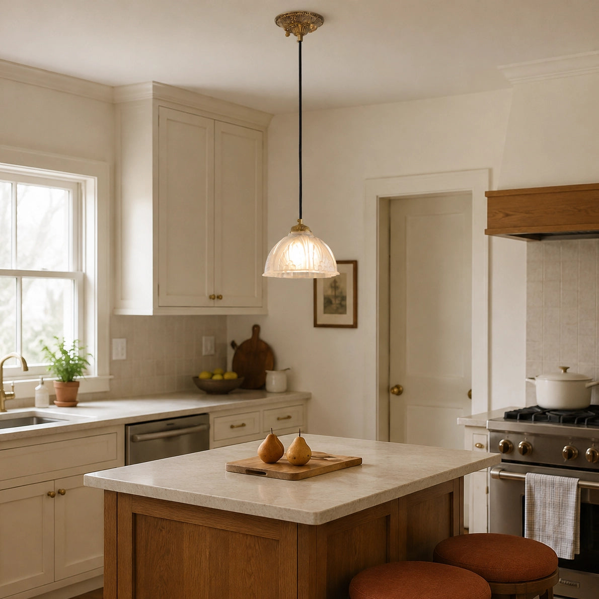 Classic Brass Pendant Light with Glass Dome Shade