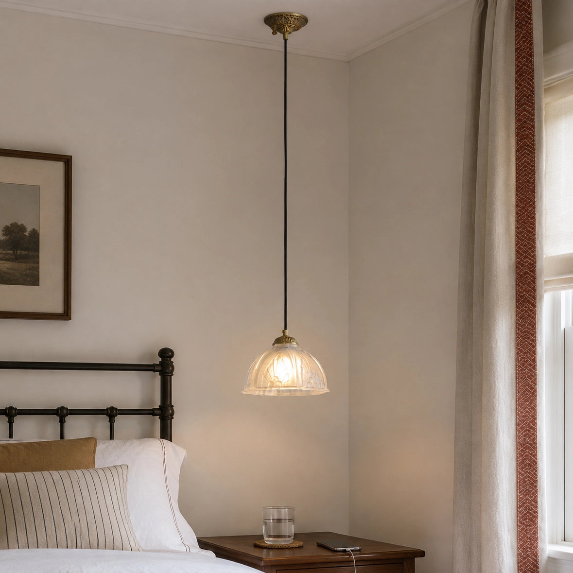 Classic Brass Pendant Light with Glass Dome Shade