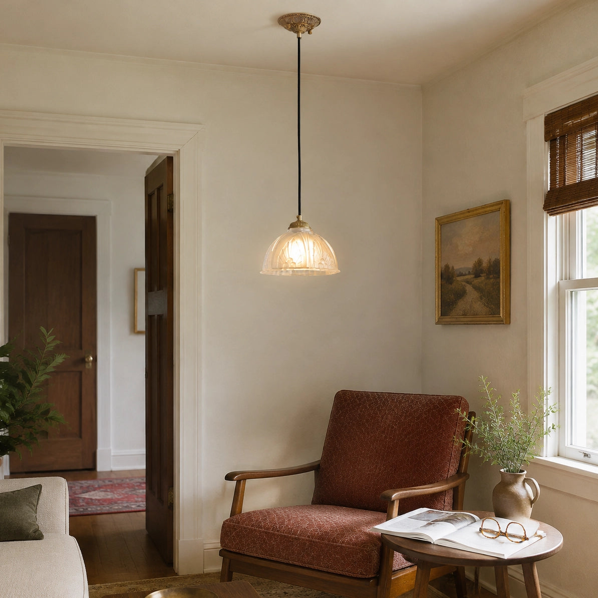 Classic Brass Pendant Light with Glass Dome Shade