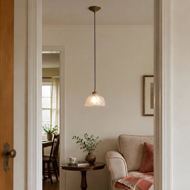 Classic Brass Pendant Light with Glass Dome Shade