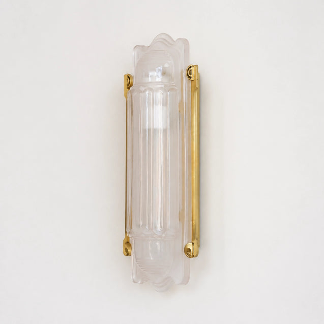 Simple Brass Wall Sconce with Ribbed Glass Shade
