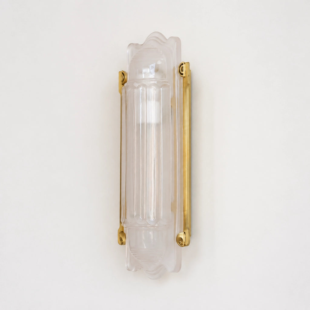 Simple Brass Wall Sconce with Ribbed Glass Shade