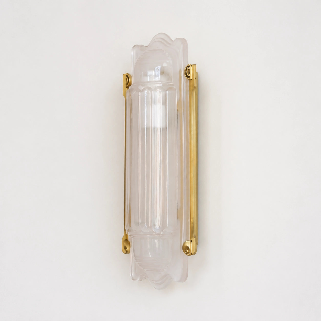 Simple Brass Wall Sconce with Ribbed Glass Shade