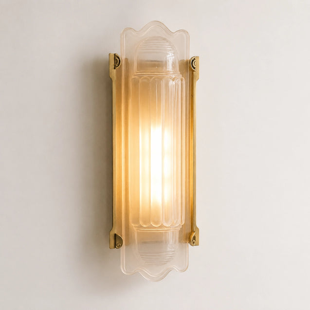 Simple Brass Wall Sconce with Ribbed Glass Shade