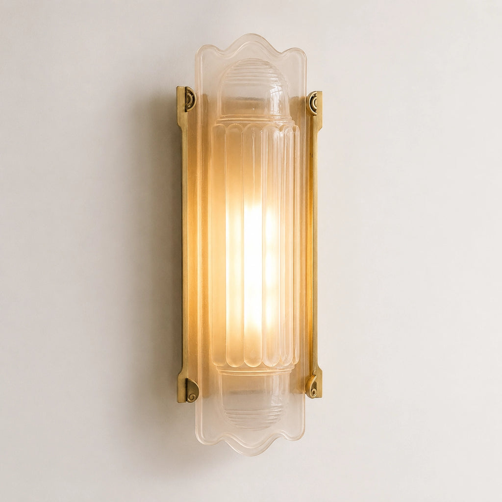 Simple Brass Wall Sconce with Ribbed Glass Shade