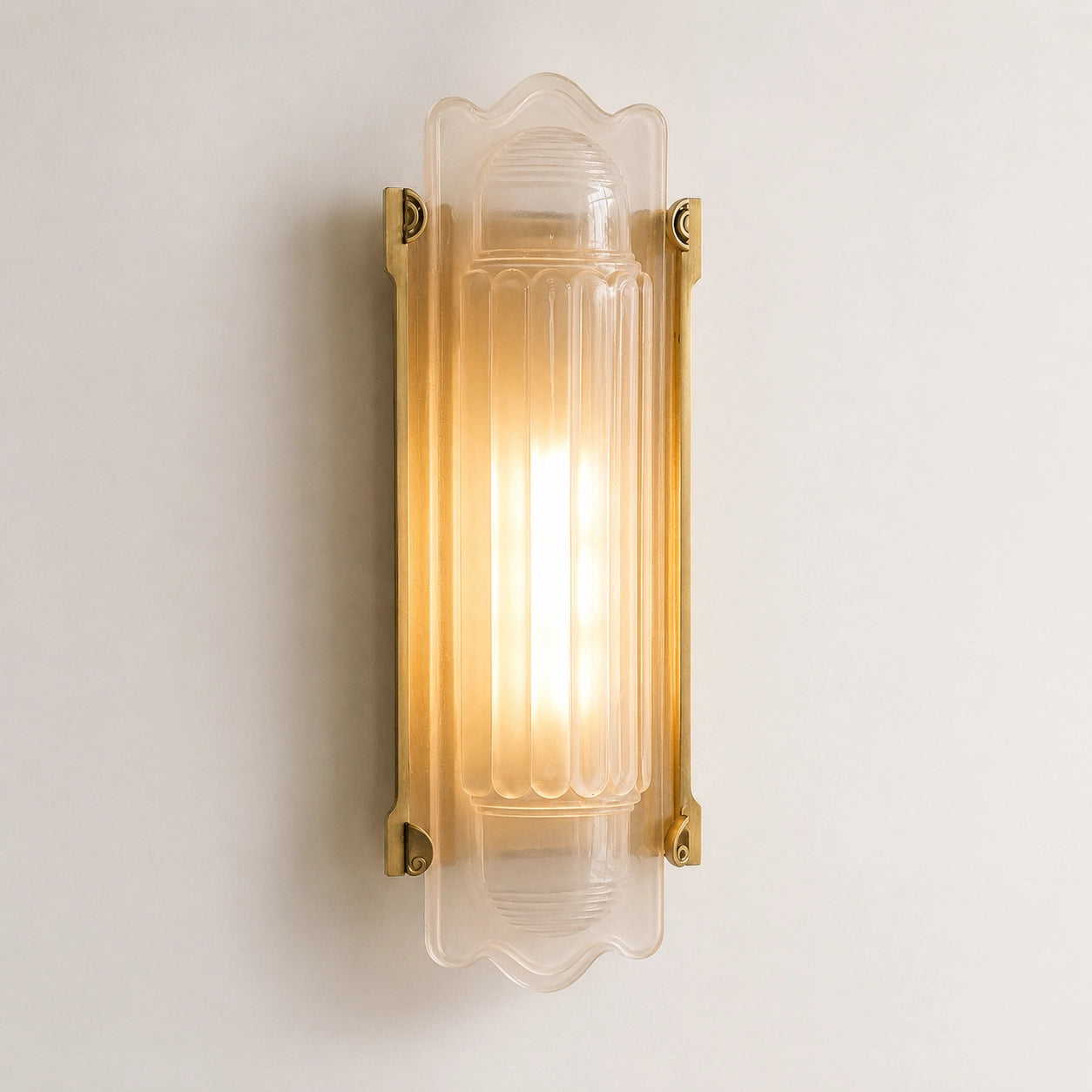 Simple Brass Wall Sconce with Ribbed Glass Shade