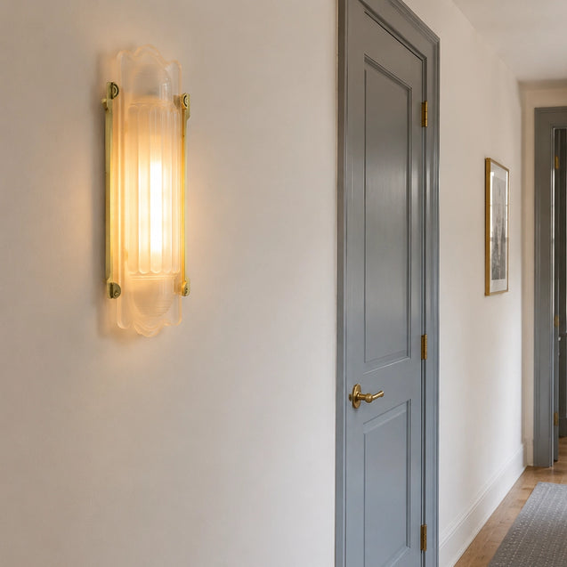 Simple Brass Wall Sconce with Ribbed Glass Shade