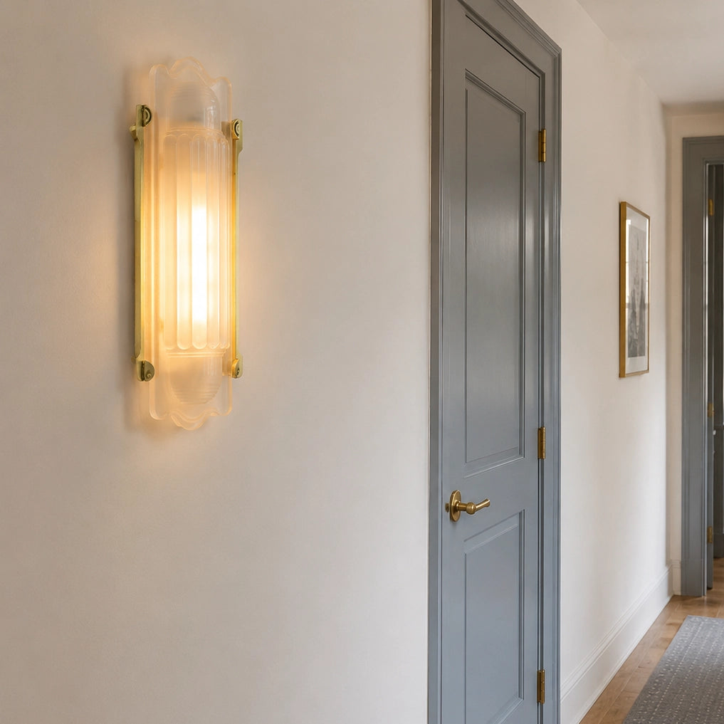 Simple Brass Wall Sconce with Ribbed Glass Shade