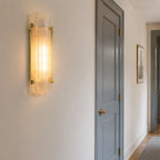 Simple Brass Wall Sconce with Ribbed Glass Shade