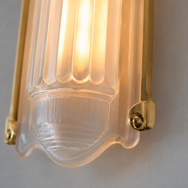 Simple Brass Wall Sconce with Ribbed Glass Shade