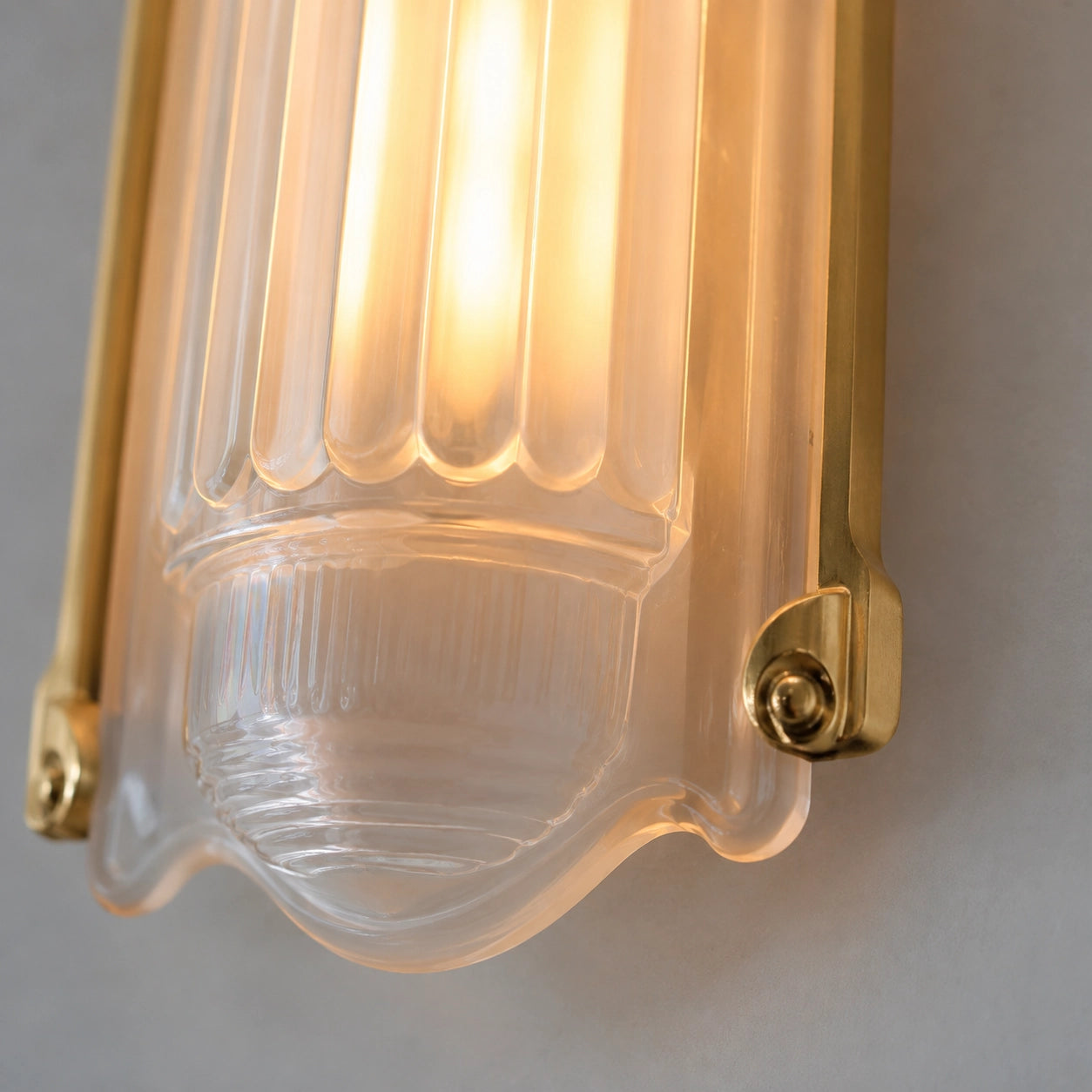 Simple Brass Wall Sconce with Ribbed Glass Shade