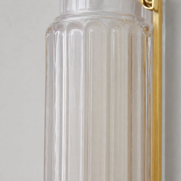 Simple Brass Wall Sconce with Ribbed Glass Shade