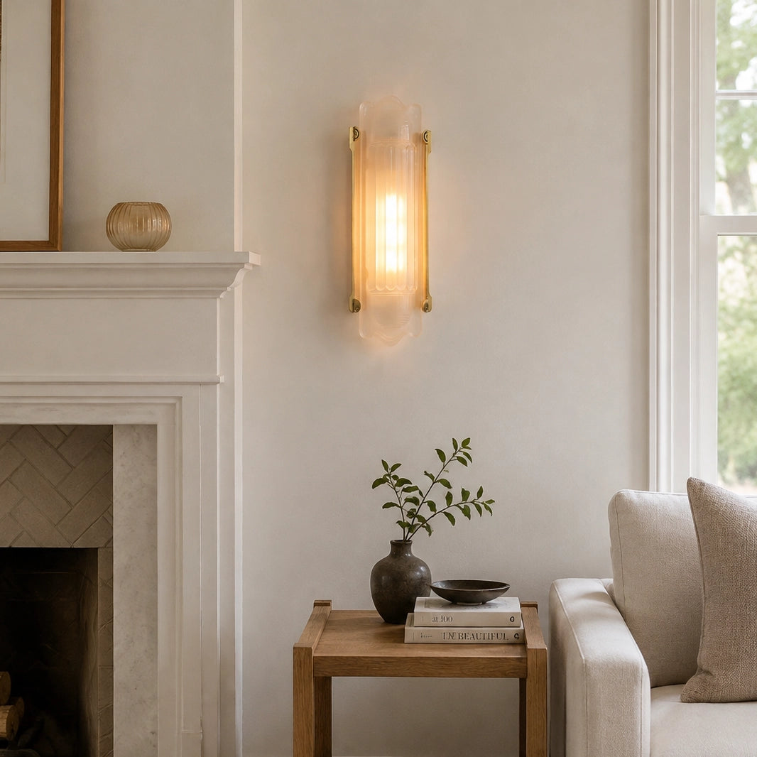 Simple Brass Wall Sconce with Ribbed Glass Shade