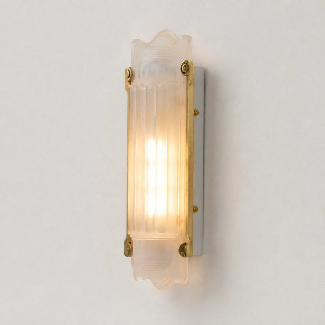 Simple Brass Wall Sconce with Ribbed Glass Shade