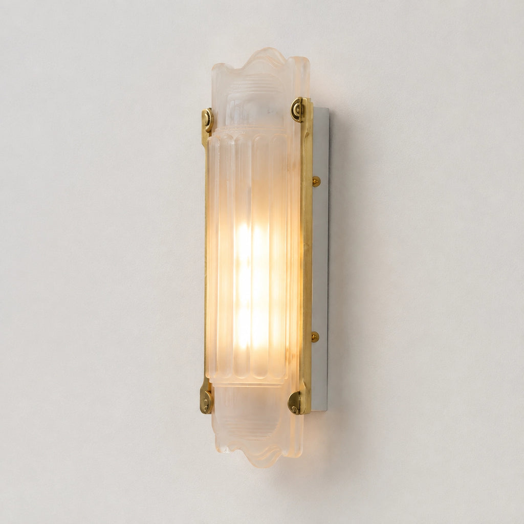 Simple Brass Wall Sconce with Ribbed Glass Shade