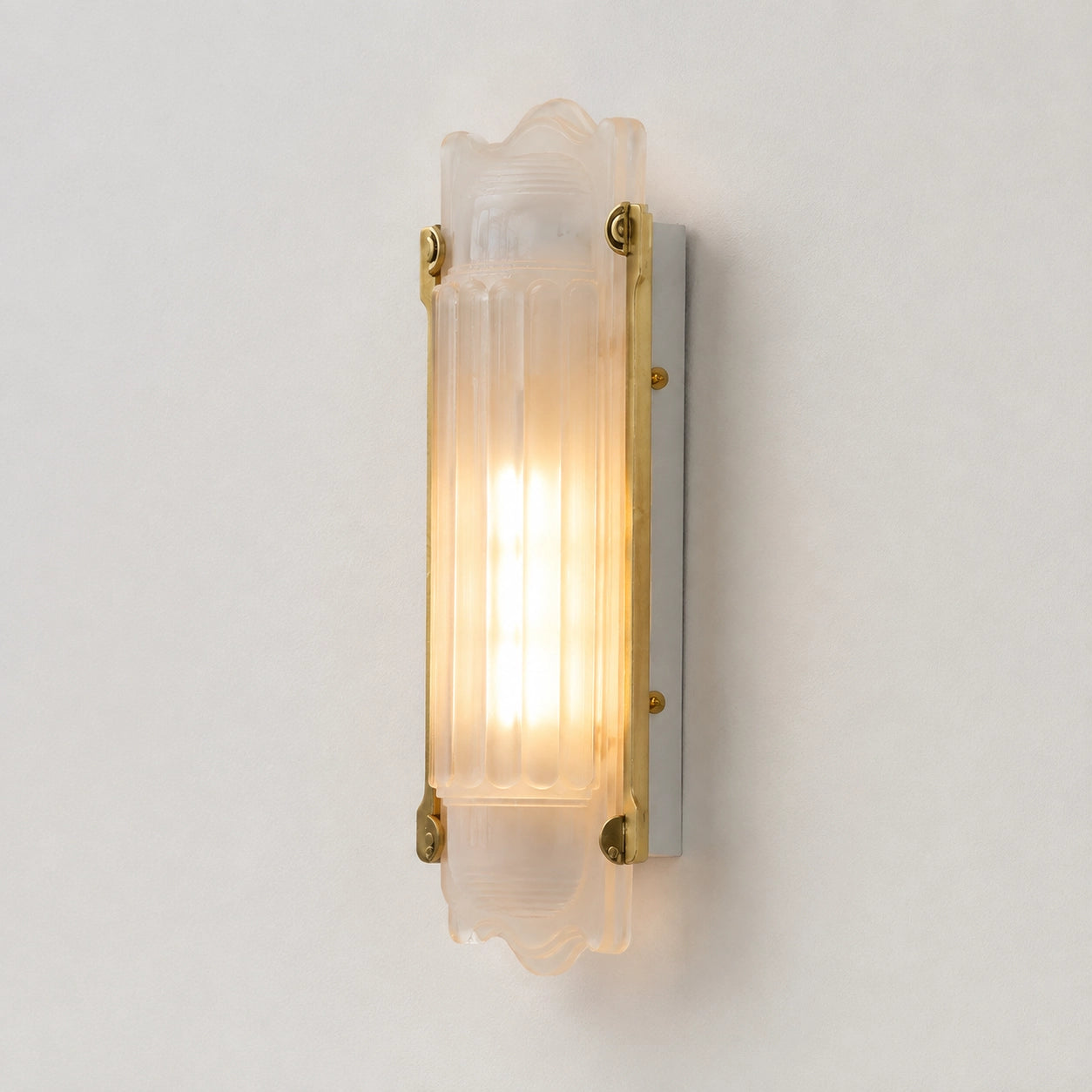 Simple Brass Wall Sconce with Ribbed Glass Shade