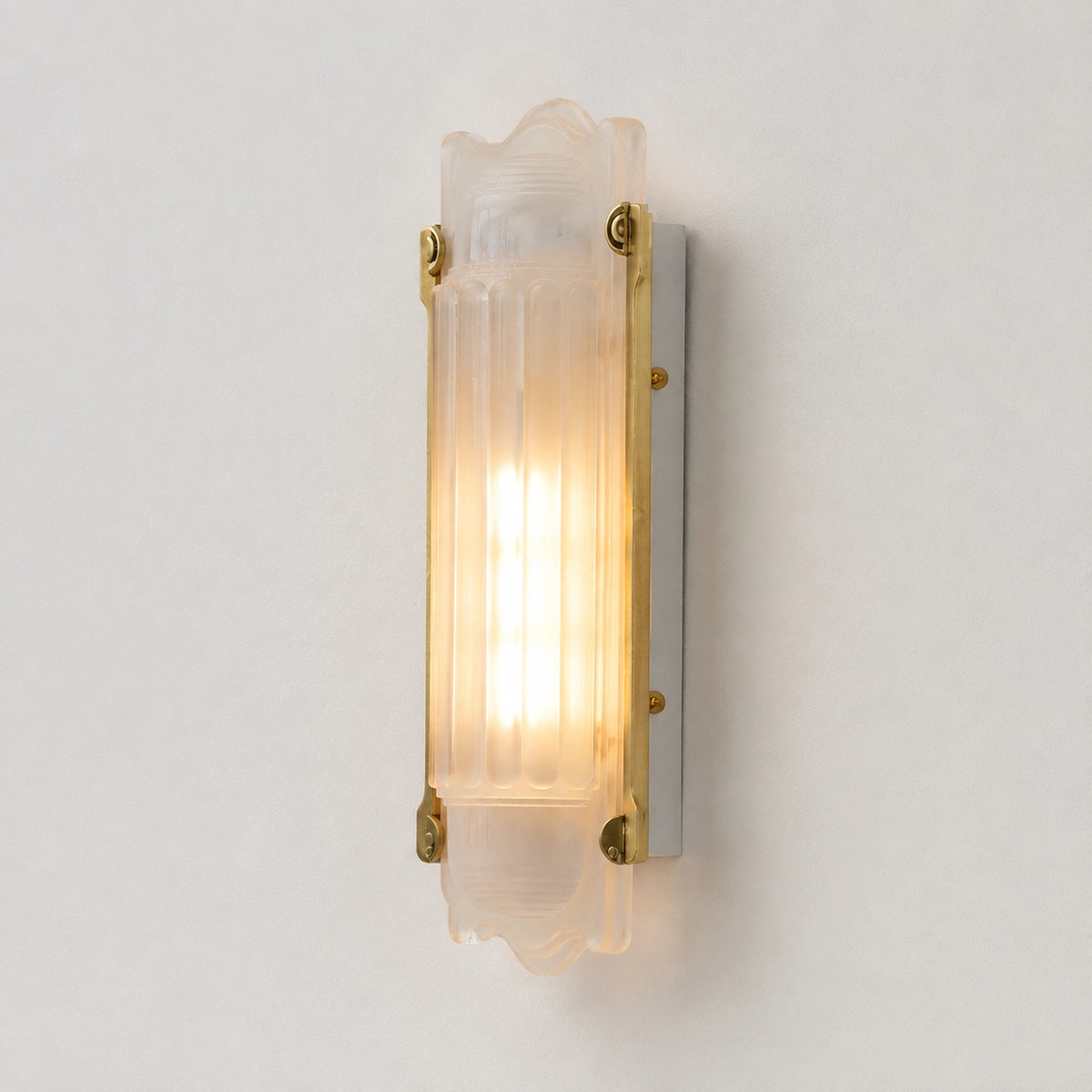 Simple Brass Wall Sconce with Ribbed Glass Shade
