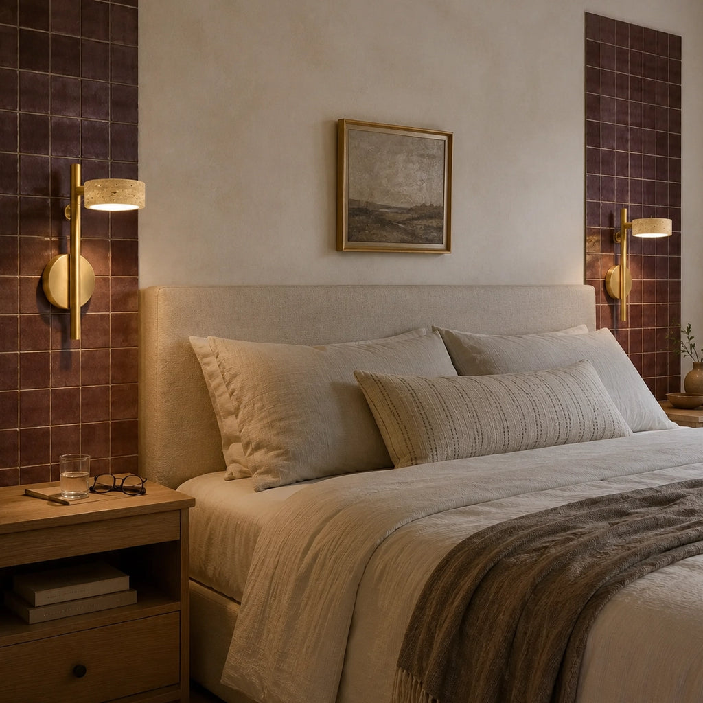 Natural Travertine Wall-Mounted Light with Rotating Arm