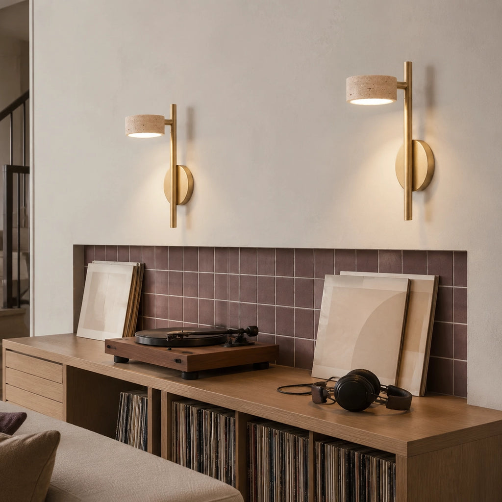 Natural Travertine Wall-Mounted Light with Rotating Arm