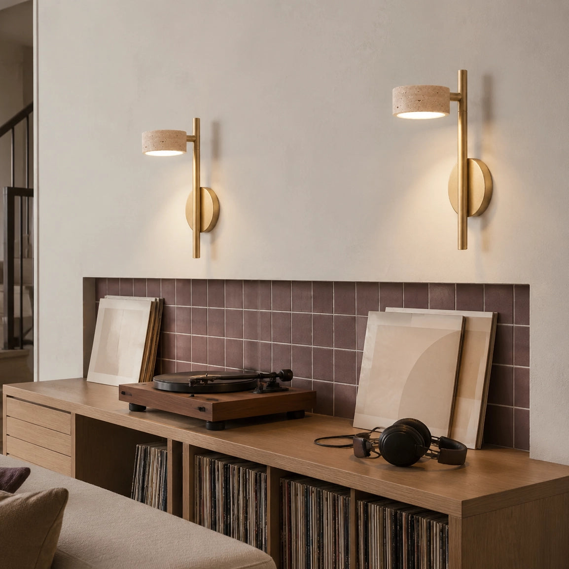 Natural Travertine Wall-Mounted Light with Rotating Arm
